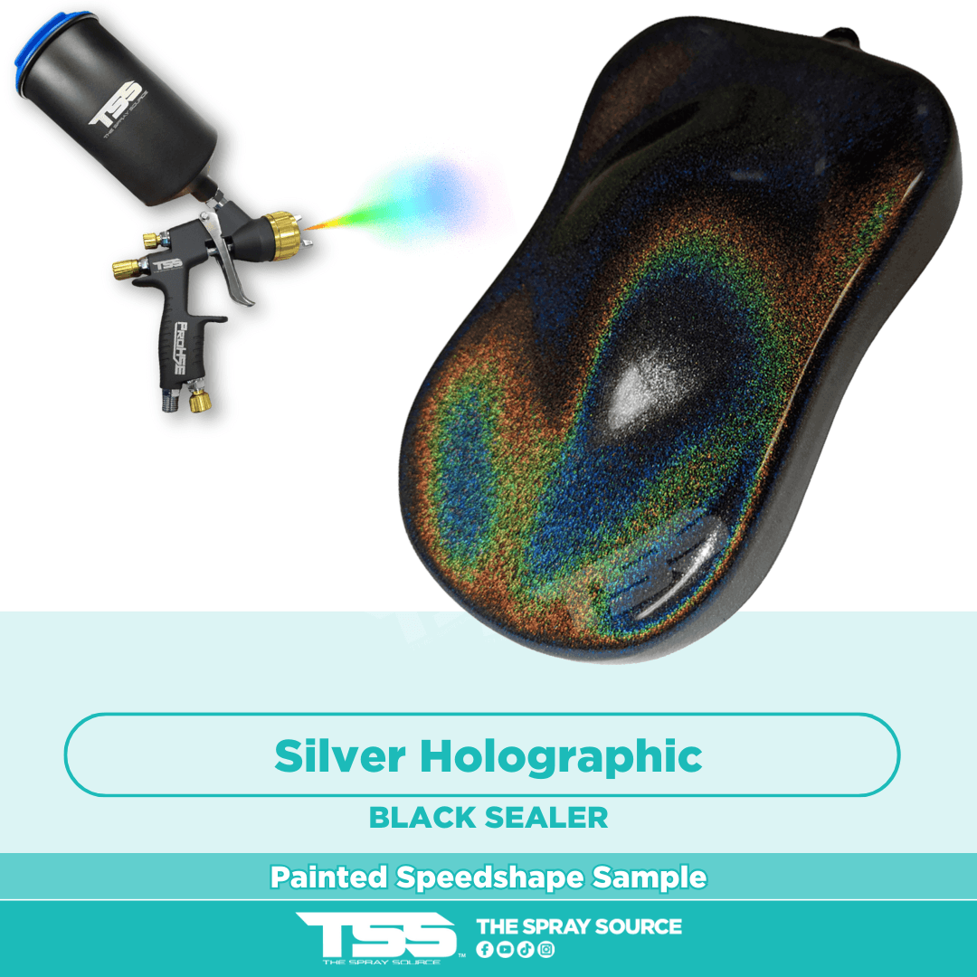 Silver Holographic Pre-Sprayed Speedshape Paint Sample (Black Ground Coat)